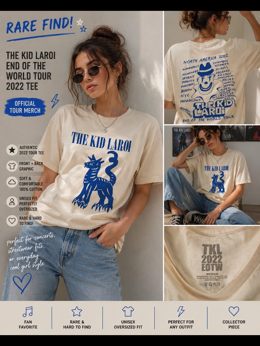 💙🎪 THE KID LAROI “END OF THE WORLD TOUR” 2022 TEE | Rare Tour Merch | Medium